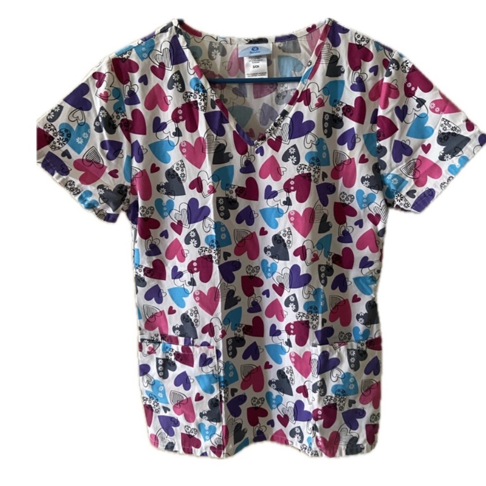 SB Scrubs Heart Pattern Top - Pink, Purple, Black